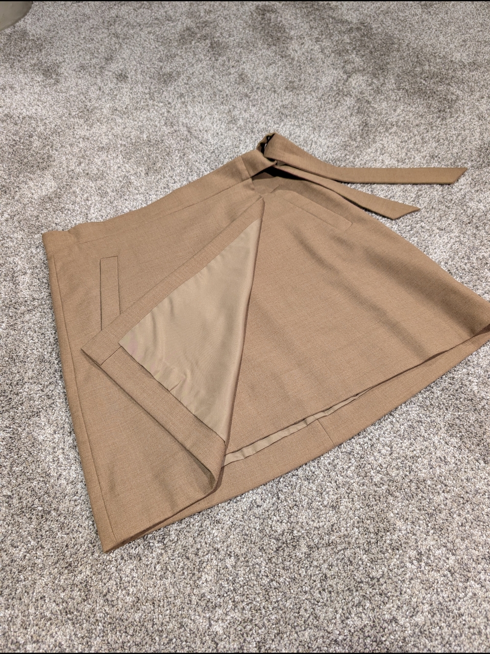 J Crew Side Tie Wool Blend Mini A-Line Wrap Skirt 6 Womens Camel